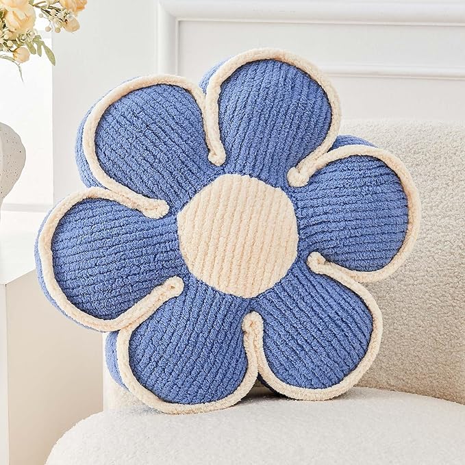 Kcvvcr Flower Pillow, Soft Flower Decorative Throw Pillow, Cute Daisy Flower Shaped Seating Floor Cushion Room D??cor Plush Pillows for Sofa Couch Bed (13.7 Inch, Blue)