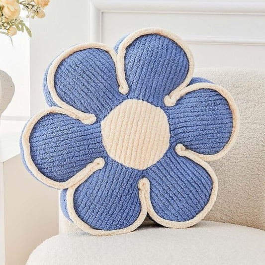 Kcvvcr Flower Pillow, Soft Flower Decorative Throw Pillow, Cute Daisy Flower Shaped Seating Floor Cushion Room D??cor Plush Pillows for Sofa Couch Bed (13.7 Inch, Blue)