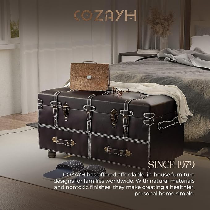 Vintage Storage Bench Upholstered Mid-Century Storage Ottoman Bed Bench Padded Storage Chest for Hallway, Entryway, Bedroom, Matte Black - Image 6