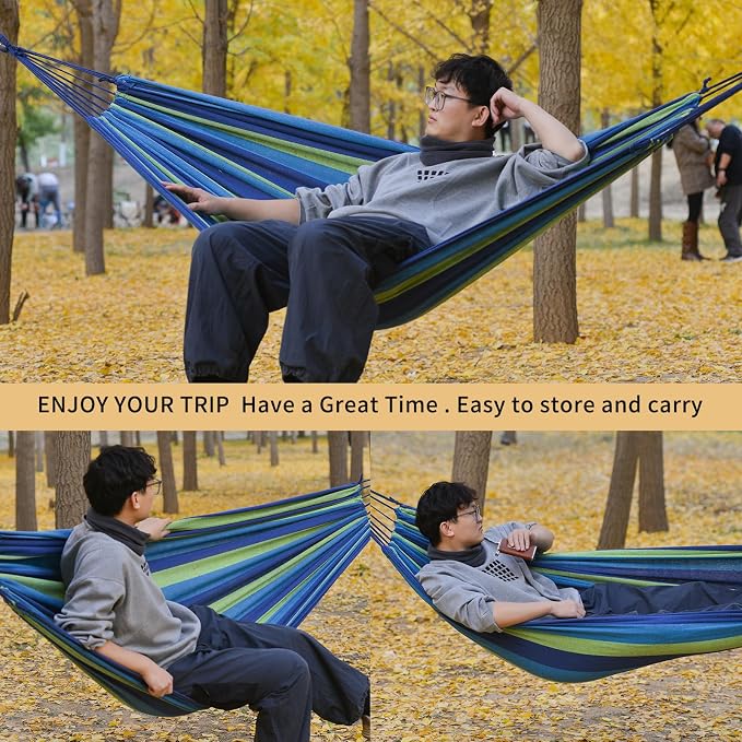 Camping Hammock Comfortable Fabric Hammocks with Tree Straps for Travel Patio Garden, Hanging Sturdy Indoor/Outdoor Hammock Up to 660lbs Portable Hammocks with Travel Bag - Image 2