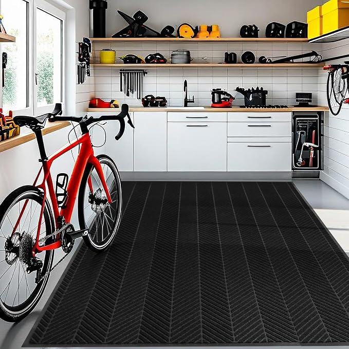 4′ x 10′ Heavy Duty Front Door Mat Indoor Outdoor Entrance, Easy Clean Non-Slip All Weather Commercial Floor Mat for Entryway, No Curling Waterproof Vinyl Welcome Mat (Black) by ZPAIAreaFloorProtector