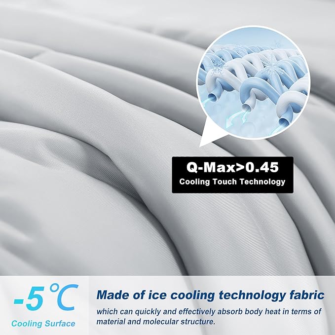 Cooling Comforter King Size, Double-Sided Cold Tech Fabric Quilted Bed Comforters Cooling Blanket for Hot Sleepers, Breathable Lightweight Summer Bedding, All-Season Ice Blanket, Light Gray