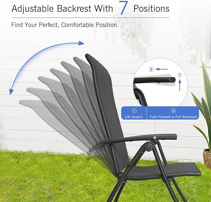 Domi Folding Patio Chairs Set of 2, Aluminium Frame Reclining Sling Lawn Chairs with Adjustable High Backrest, Patio Dining Chairs for Outdoor, Camping,Porch,Balcony(Textilene Fabric) - Image 4