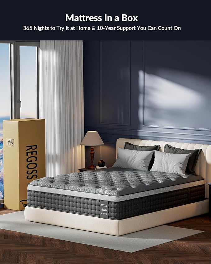 Extra Firm Queen Mattress 14 inch, Cooling Hybrid Mattress in a Box with 5-Zone Support, Luxury Hotel-Collection Design, Enhanced Back & Hip Support, Fiberglass-Free & CertiPUR-US, 365-Night Trial