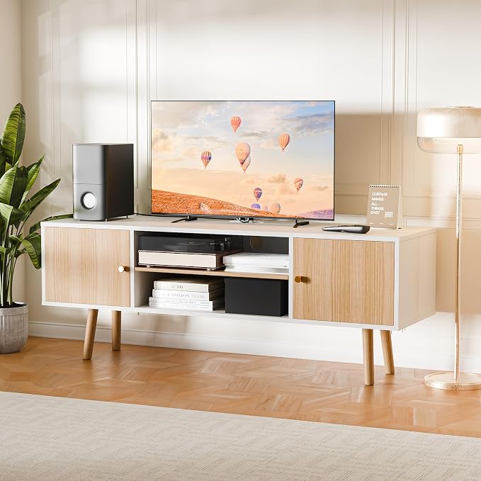 Cozy Castle TV Stand for 48-55 Inch TV, Mid Century Modern Entertainment Center with Storage Cabinet, TV Media Console with Charging Station for Living Room (Oak, 53.1" W x 15.7" D x 19.7" H) - Image 9