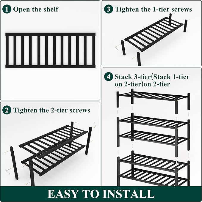 Smiry Shoe Rack, 5 Tier Thick Bamboo Shoe Organizer, Stackable Free Standing Wooden Shoe Storage Shelf for Closet, Entryway, Front Door Entrance, Black - Image 5