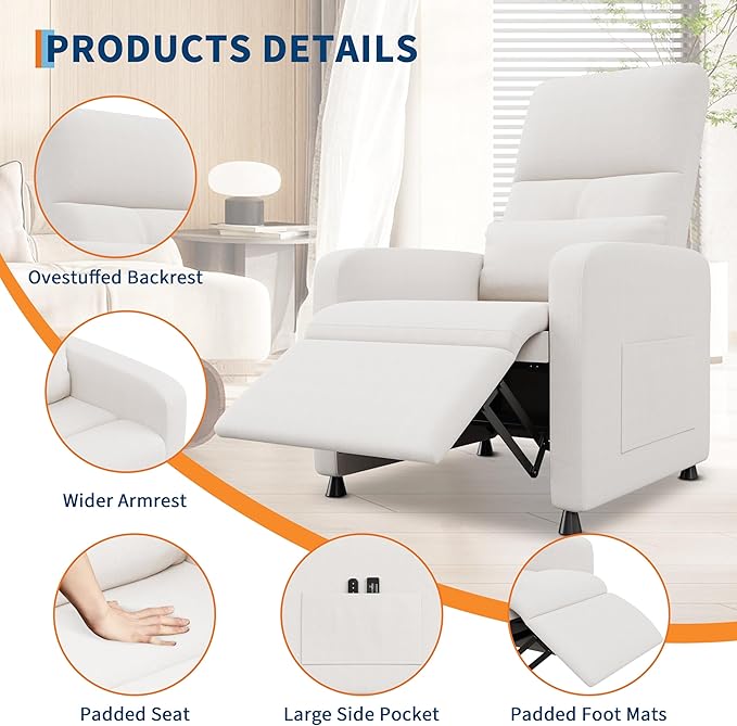 GarveeHome Power Recliner Chair with Massage and Heat, Adjustable Electric Recliner Ergonomic Overstuffed Tall Back, Padded Seat, 2 Side Pockets and USB Port, Home Theater Seating for Living Room