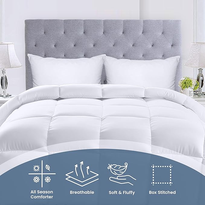 Utopia Bedding Comforters Full Size, All Season Duvet Insert, Down Alternative Box Stitched Bed Comforter with Corner Tabs, Machine Washable (White, Pack of 4)