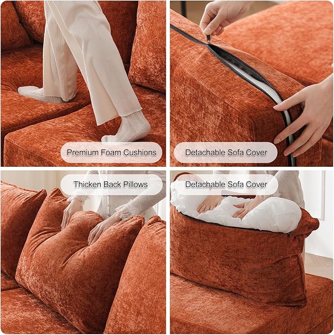 Rexulqo Oversized Accent Chair Set of 2,All Seats Storage,Comfy Armchair,24.5'' Deep Seat,Upholstered Living Room Chairs,Reading Chair for Bedroom,Office,Chenille,Orange
