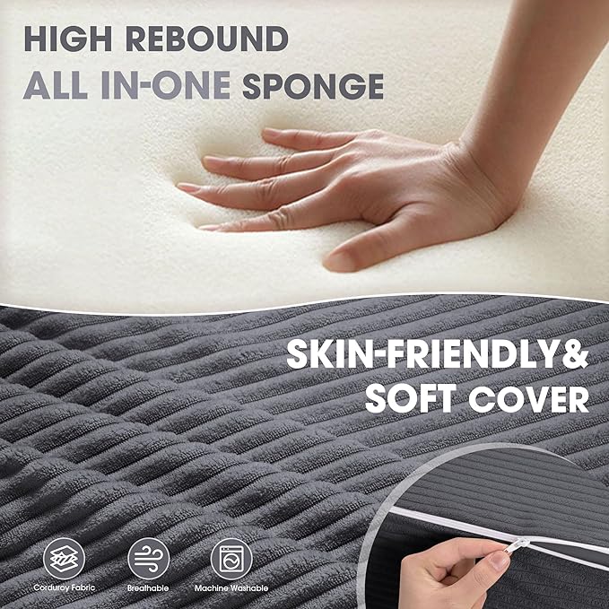 Folding Sofa Bed with Pillow, Memory Foam Fold Out Chair Bed, Convertible Sleeper Chair with Washable Cover, Futon Floor Couch for Living Room/Dorm/Guest Use/Home Office/Apartment, Gray