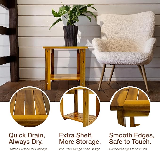 Double Adirondack Table - Weatherproof Outdoor Side Table - Patio End Tables for Outside - Adirondack Side Table - Acacia Wood 2-Tier End Table for Indoor & Outdoor Use - Image 4