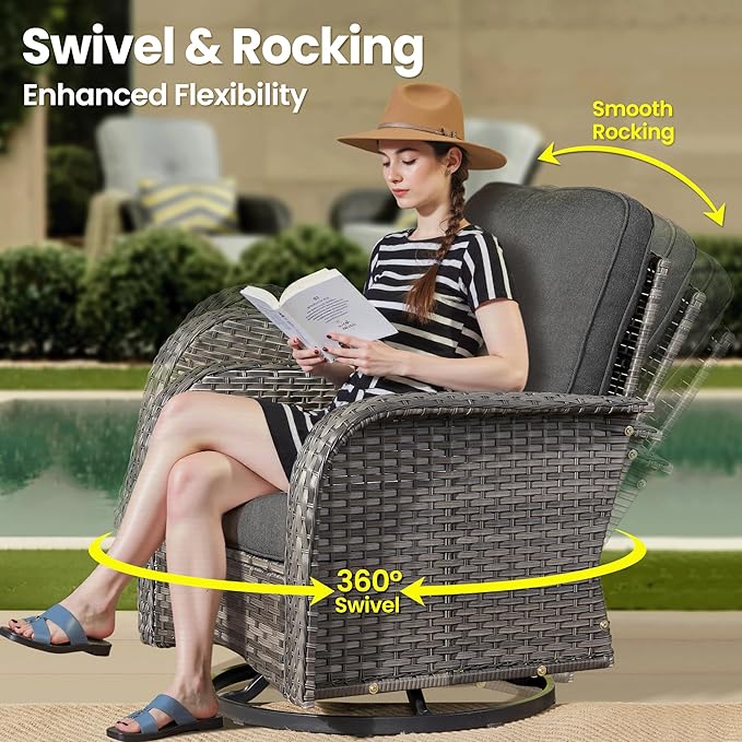ovios 8-Piece Patio Furniture Set, Outdoor Wicker Sofa with Swivel Chairs Coffee Table, High Back Rattan Couch Loveseat with Comfy Cushions for Porch Yard Deck, Black