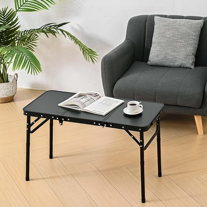YihuiKo Folding Picnic Table with Storage Net, Matte Black Aluminum Folding Table 35" x 16", Adjustable Height Max 27.5", Lightweight Portable for Camping Travel Grill Indoor - Image 4