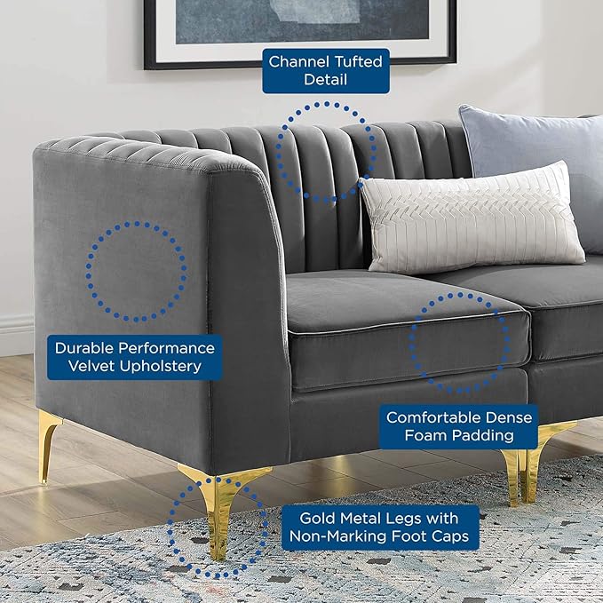 Modway EEI-4346-GRY Triumph Channel Tufted Performance Velvet Loveseat, Gray