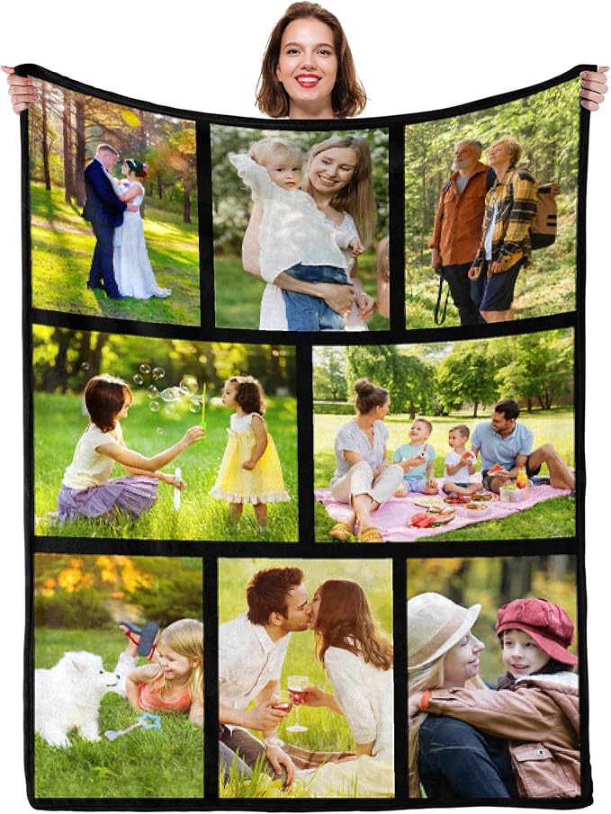 Personalized Blanket with Picture Collage, Customized Throw Blankets, Birthday Anniversary Wedding Christmas Personalized Couples Gifts for Boyfriend Girlfriend Wife Husband Photos Blanket