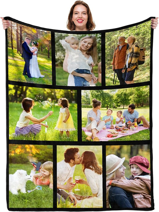 Personalized Blanket with Picture Collage, Customized Throw Blankets, Birthday Anniversary Wedding Christmas Personalized Couples Gifts for Boyfriend Girlfriend Wife Husband Photos Blanket