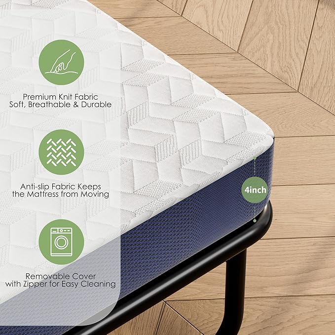 4 Inch Gel Memory Foam Sofa Mattress Full Size, Mattress Replacement for Sleeper Sofa, Couch Bed, Guest Rooms, RVs & Boats, with Washable Cover