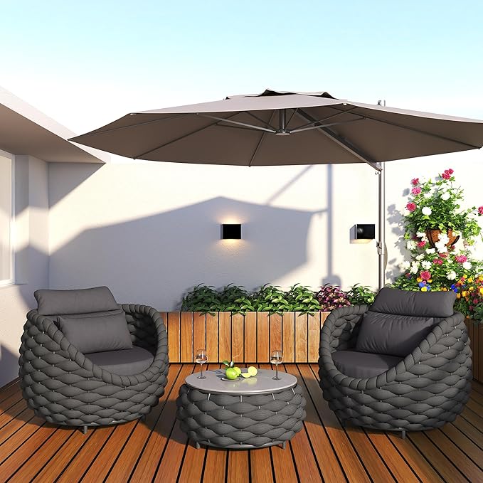 TWT 5 Pieces Patio Furniture Set, Outdoor Rope Conversation Sectional Patio Sofa with 5 Seater for Backyard, Porch, Modern Armchairs with Thickness Cushions and Side Table, Dark Grey