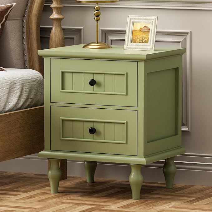 Scurrty Vintage Nightstand, Antique End Table with 2 Drawers, Taller Nightstand for Bedroom, Side Table for Bedroom,Green (Single) - Image 2