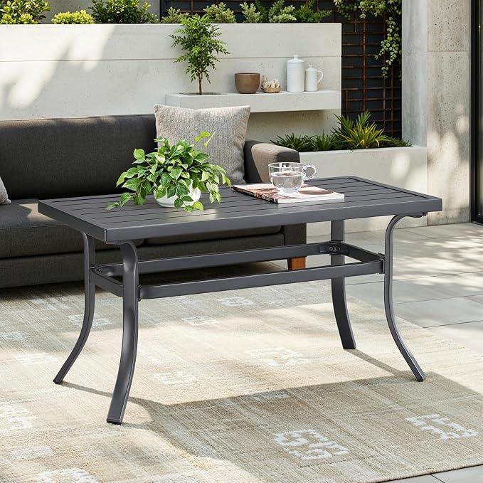 ONBRILL Small Metal Outdoor Coffee Side Table, Steel Coffee Tables for Patio, Outside, Garden, Balcony, Backyard and Living Room, Rectangle, Grey - Image 4