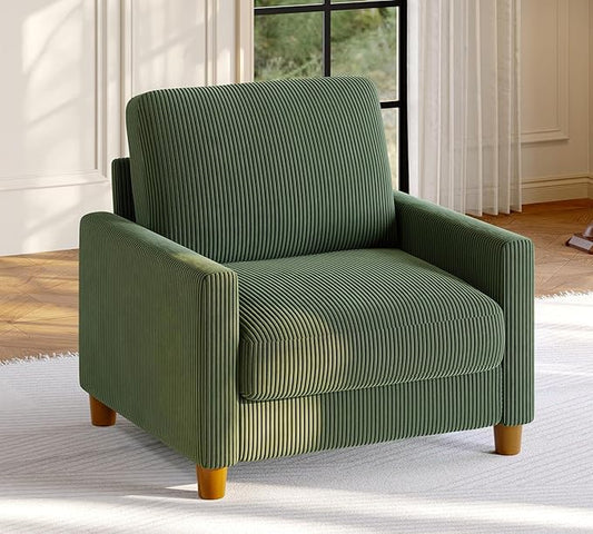 35.3" Couches for Living Room, Comfy Green Couch Single with 22.5" Deeper Seat, Accent Chair Tool-Free Setup, Reading Chair 440lbs Support, Corduroy Couch for Bedroom, Apartment, Office