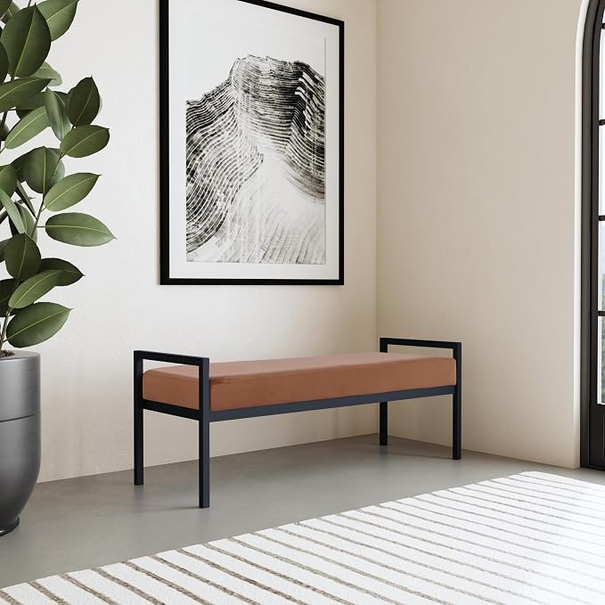 HomePop Modern Velvet Metal Bench| Modern Bench with Metal Leg | Bench for Living Room & Bedroom | Decorative Home Furniture - Cognac Velvet - Image 4