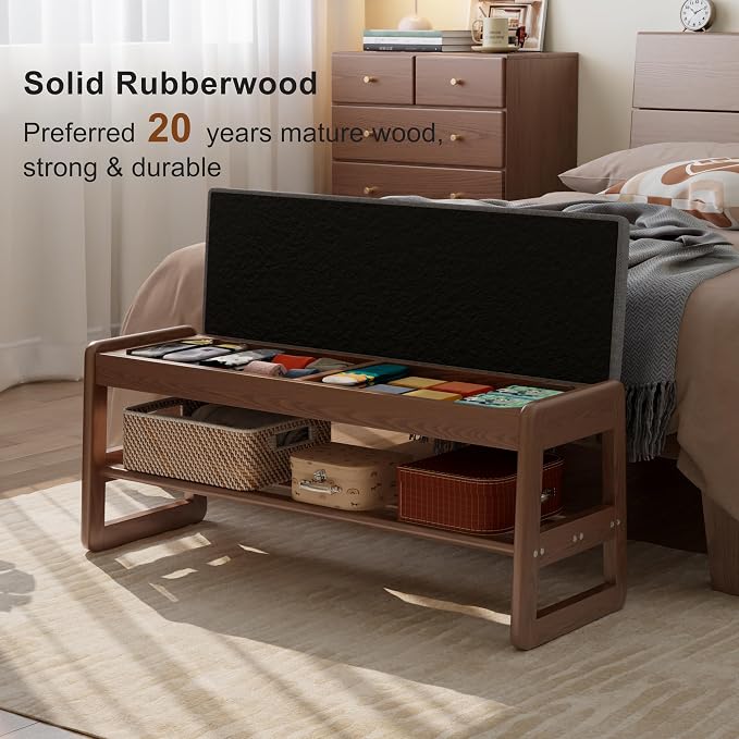 AQIMUELE Shoe Rack Bench,2 Tiers Shoe Bench with Storage with Flip-Top,Wood Shoe Rack for Entryway,Hallway(Walnut Upholstered Seat,11.8" D x 39.3" W x 15.7" H - Image 5