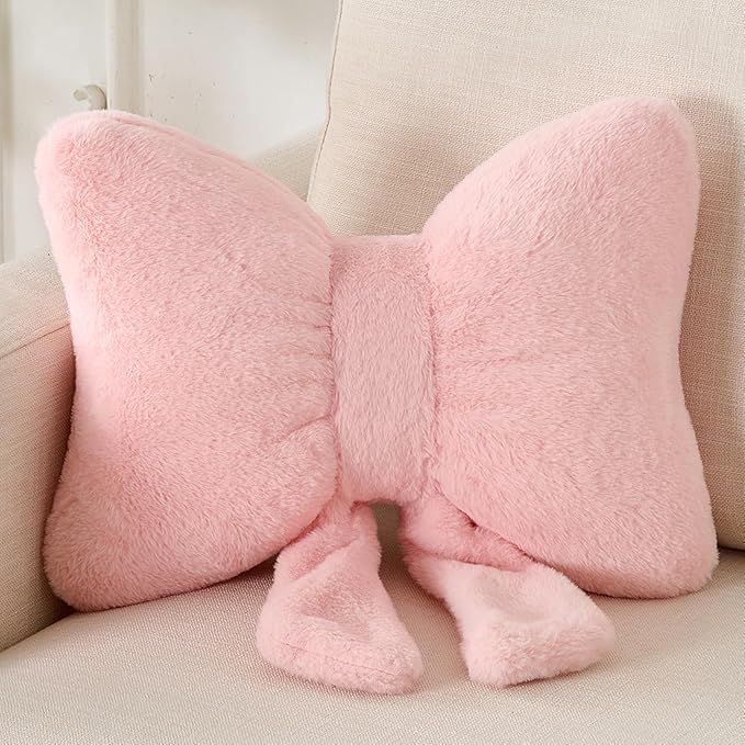 XIAIJIA Bow Pillow Decorative Pillows Aesthetic Home Decor Soft Seat Cushions Cute Throw Pillow for Couch Bow Room Decor Pink 12 * 9inch