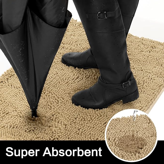 HOMEIDEAS Doormat Indoor Entrance, 32"x20", Highly Absorbent Chenille Muddy Dog Washable Non Slip Front Welcome Door Floor Mat for Entryway, Beige - Image 2