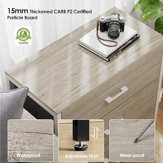 Memobarco Nightstand, End Table, Bedside Table, Tall Fabric Dresser with 3 Drawer, White Drawers Small Chests of Drawers Organizer Storage Tower with Steel Frame, Wooden Top & Front for Bedroom - Image 4