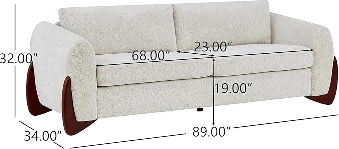 89" Sofa Couches for Living Room, Modern 3 Seat Couch Upholstery Cozy Sofas for Small Space, Bedroom, Apartment, Home Office, Beige