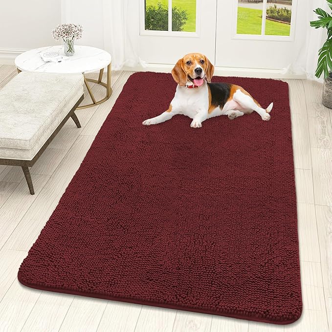 OLANLY Dog Door Mat for Muddy Paws 59x32, Absorbs Moisture and Dirt, Absorbent Non-Slip Washable Doormat, Quick Dry Chenille Mud Mat, Entry Indoor Entryway Carpet for Inside Floor, Caramel Russet by OLANLY