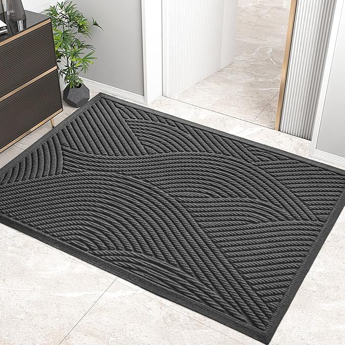 HIYARD Sturdy Front Door Mat, Absorbent Muddy Dirt Resist Welcome Door Mats Outdoor Indoor, Stain and Fade Resistant, Non-Slip Backing Entry Mat Low Profile Doormat for Entryway, 60×36, Grey by HIYARD