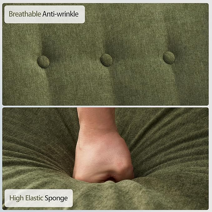HUIMO Accent Chairs for Living Room,Button-Tufted Upholstered Armchair with Wooden Legs,Comfy Mid Century Modern Chair for Bedroom Apartment Waiting Room Green