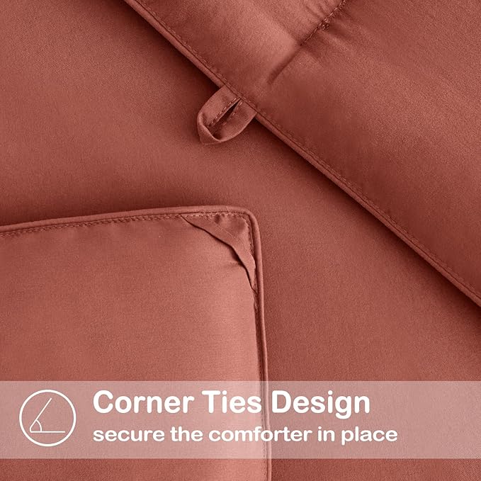 EASELAND Oversized Queen Down Alternative Comforter - Quilted Duvet Insert for All Seasons, Soft Lightweight with Corner Tabs, Summer Winter Warm Bedding, Terracotta 98×98 Inches