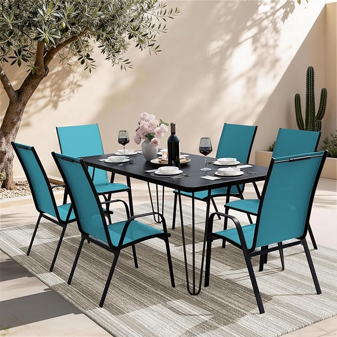 JEAREY Patio Dining Chairs Set of 6, Outdoor Stackable Dining Furniture Set, All Weather Dining Set for Lawn, Garden, Backyard, Poolside, Peacock Blue - Image 2