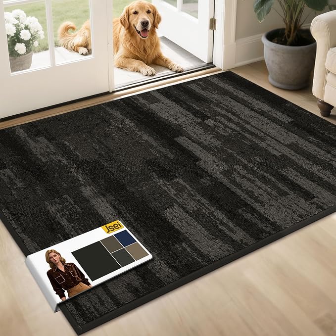 JSEI Dirt Trapper Door Mat 32"x48", Non-Slip Doormats Washable Entryway Mat, Welcome Floor Mat Absorbent Low Profile Dog Door Mats for Front Back Door, Wet Shoes & Paws, Dark Gray by JSEI