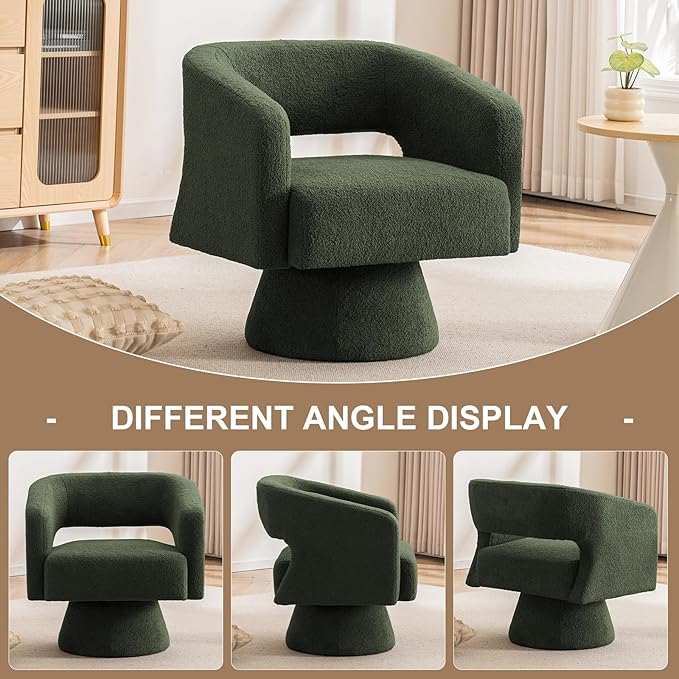 ClinQ Swivel Barrel Accent Chair, Oversized Teddy Upholstered Round Swivel Chairs Set of 3, Modern Luxury 360° Living Room Vanity Chair for Bedroom Office&Living Room, Green