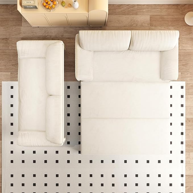 66" Queen Size Pull Out Sofa Bed, 3-in-1 Convertible Sleeper with Side Storage and Wheels, Velvet Loveseat for Living Room, Apartment, Bedroom, Beige (Mattress & Bedding Not Included)
