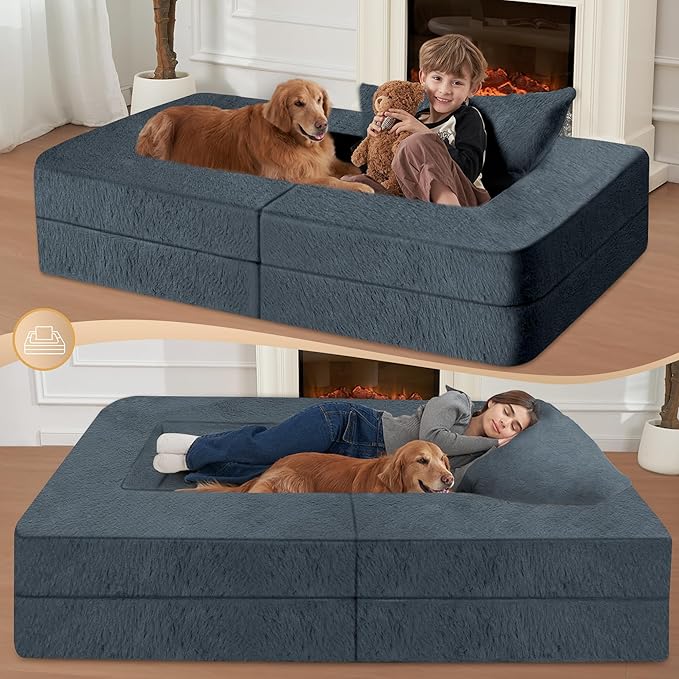 Futon Sofa Bed with Pillow, 3-in-1 Sleeper Sofa Bed with Removable Cover, Convertible Floor Sofa Bed, No Assembly Boneless Couch for Living Room, Bedroom