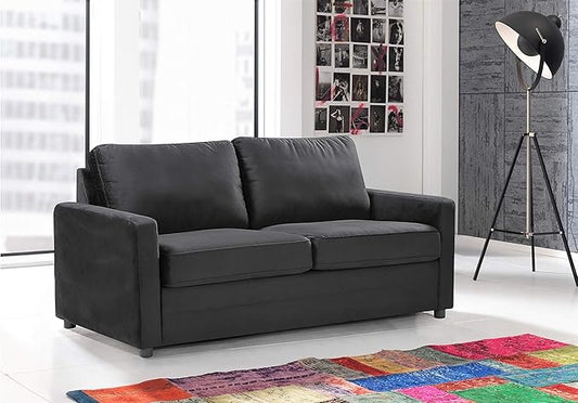 Rosina Convertible Sleeper Sofa with Innerspring Mattress and Durable Metal Frame, 500 lb Capacity, Mid-Century Velvet Pull Out Couch Bed, 70" Wide, Full Size, Midnight