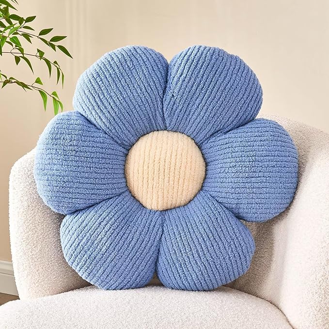 Kcvvcr Flower Throw Pillow, Soft Blue 19.6" Shaped Floor Pillow for Home Decor, Cute Aesthetic Plush Decorative Pillows for Bed, Sofa, Couch