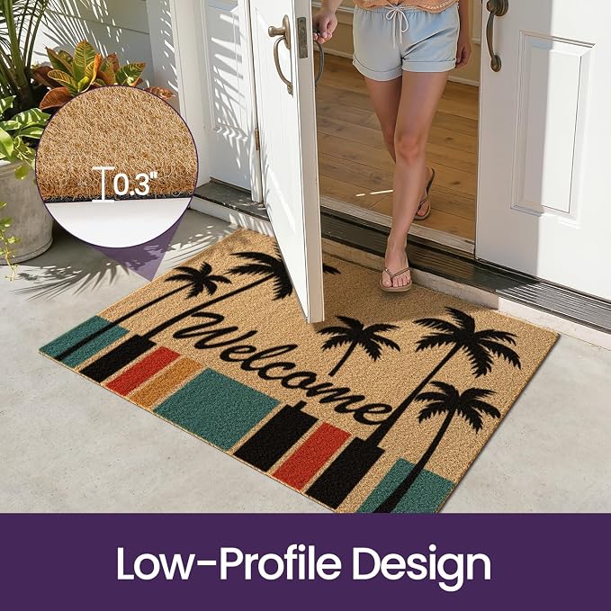 DEXI Front Door Mat Outside Entrance Coir, 2x3 Heavy Duty Welcome Entry Tropical Plant Doormat, Non Slip Exterior Entryway Floor Dirt Trapper for Porch Patio, Coconut Tree - Image 5