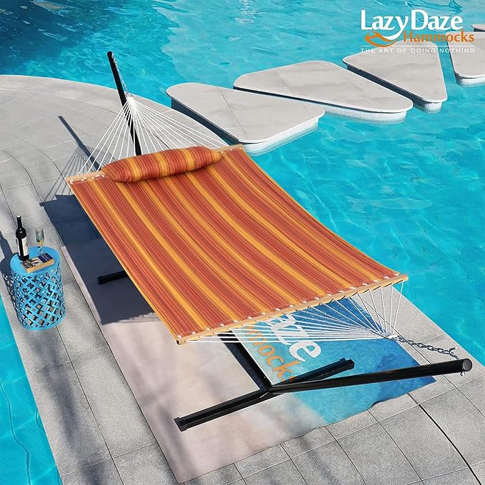 Lazy Daze Hammocks 12FT Quilted Hammock Double 2 Person Hammock with Spreader Bar and Pillow for Outside Outdoor Patio Backyard QFH12 - Image 2