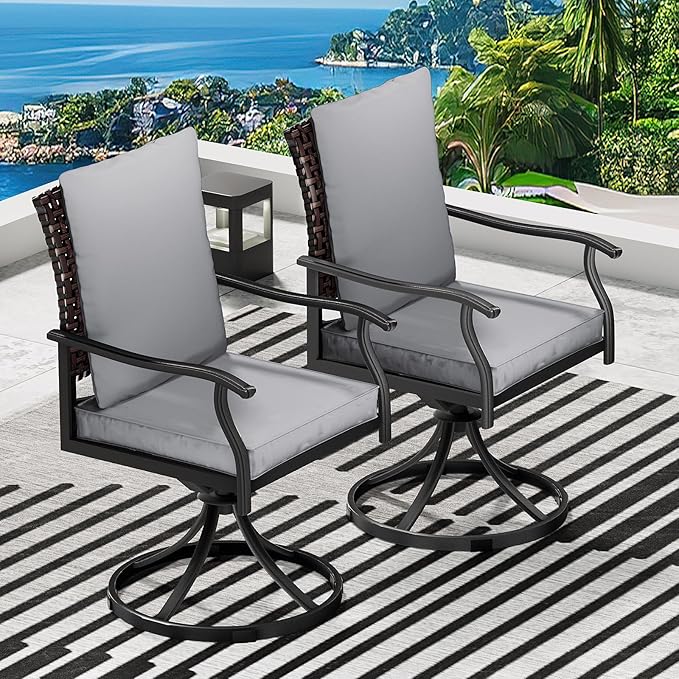 LEVELEVE 2-Piece Swivel Dining Chairs, Outdoor Patio Bistro Chairs for Lawn, Garden, Deck, Backyard & Porch (Matching Series for 5-Piece Set) by Enjoyyourlife