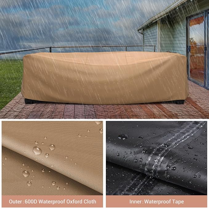 Mrrihand Heavy Duty Patio Furniture Covers, Outdoor Furniture Covers Waterproof Sectional Sofa Set , Patio Table and Chair Set Cover 102"L×74"W×28"H,Brown - Image 5