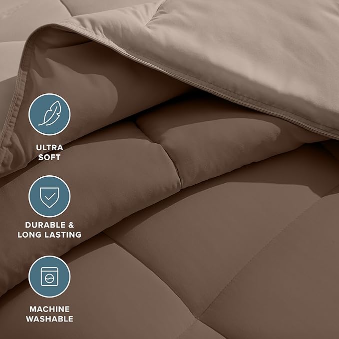 Bare Home California King Comforter - Reversible Colors - Goose Down Alternative - Ultra-Soft - Premium 1800 Series - All Season Warmth - Bedding Comforter (California King, Cocoa/Taupe)