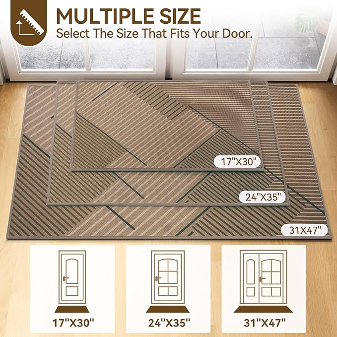 Front Door Mat 24''x35'', Non Slip Absorbent Dirt Resist Washable Low-Profile Indoor Doormat, Easy Clean Welcome Entryway Door Mats, Brown - Image 8