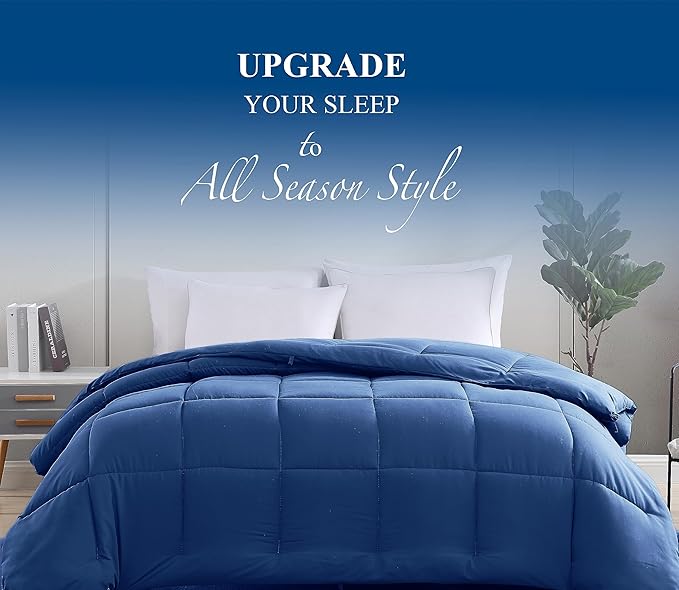 Casa Platino Bedding Comforters Queen Size - Super Soft Duvet Insert with 8 Tabs - Comfy & Cozy All Season Queen Size Quilted Comforter - Down Alternative Premium Bed Comforters - 88"x88", Dark Blue