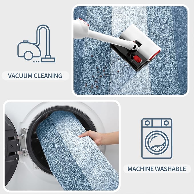 Kitinjoy Indoor Outdoor Door Mat, 47x24 Non-Slip Absorbent Dirt Trapper, Low-Profile Washable Inside Entrance Front Floor Mat, Sturdy Soft Entry Doormats for Entryway, Light Blue - Image 5